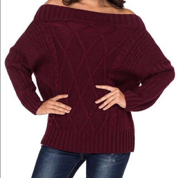 Maison du Soleil Sweaters - Off the Shoulder Oversized sweater-wine
